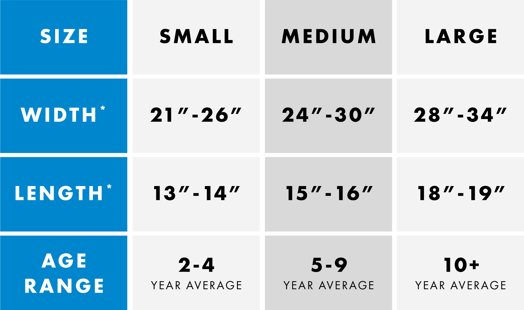 A size chart fot the Weighted Compression Vest.