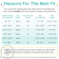 A graph showing the sizing for the Weighted Compression Vest with Motorcycle Graphic.