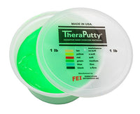 A tub of green TheraPutty Exercise Putty.