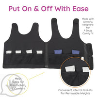 A graphic displaying the individual weights on the inside of the Weighted Compression Vest with Motorcycle Graphic.