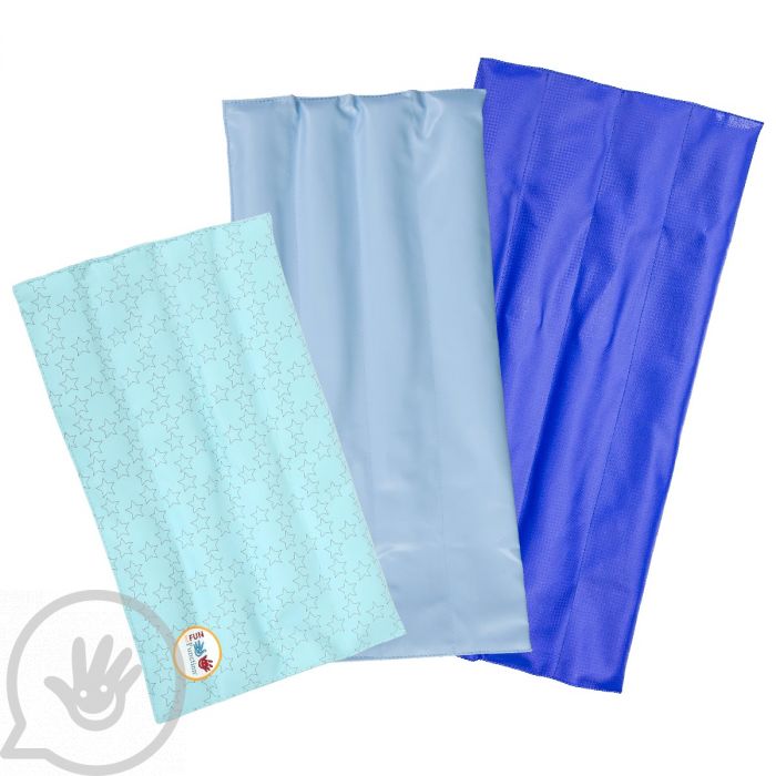 A display of all three sizes of weighted lap pads.