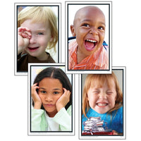 Four examples of the cards with children making different faces.