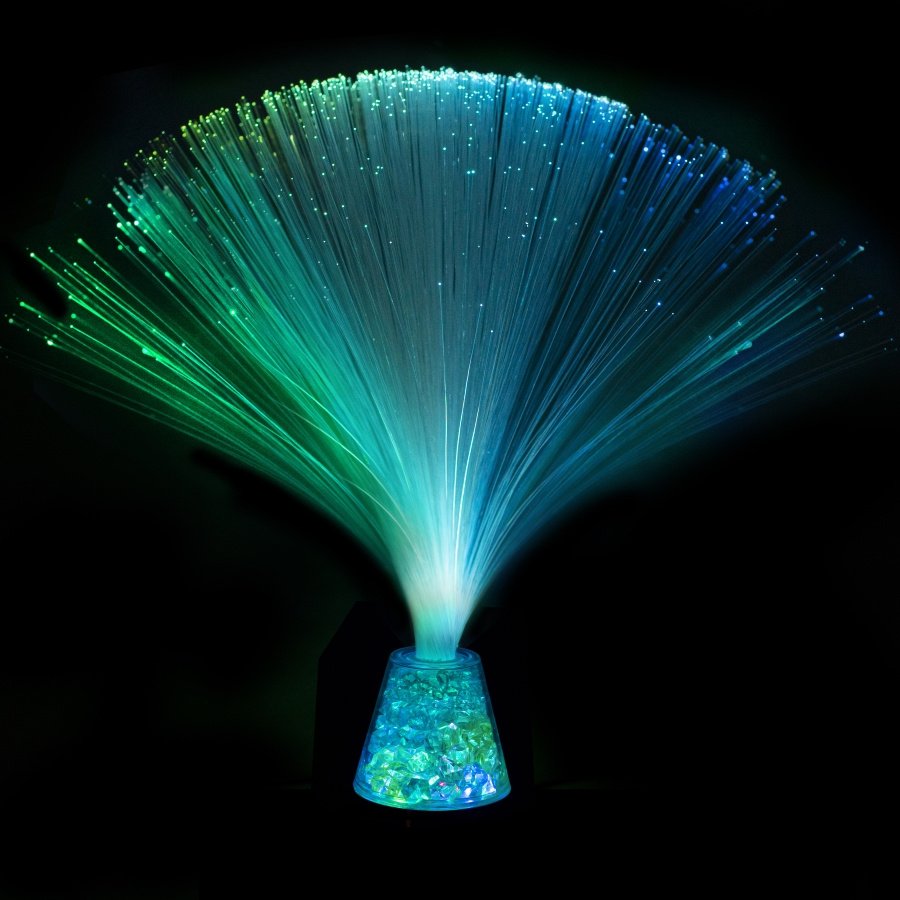 A display of the ombre green to blue quality of the Fiber Optic Lamp.