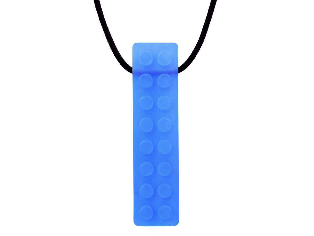 The blue translucent Brick Stick Chew Necklace.
