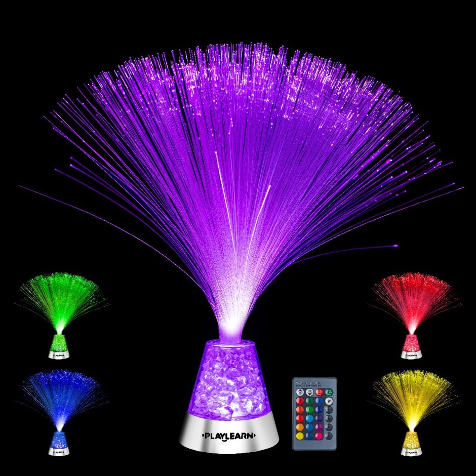A display of the different colors of the Fibe Optic Lamp.