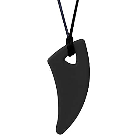 A black Saber Tooth Chewable Necklace.