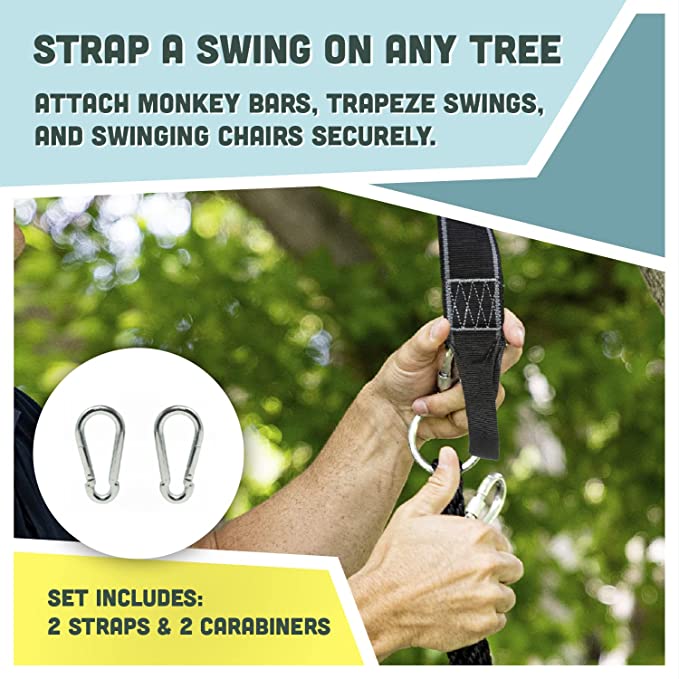 A pair of hands connect a swing to a strap.