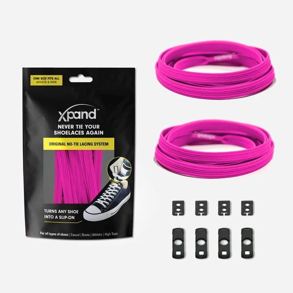 The Neon Pink Xpand No-Tie Flat Lacing System.