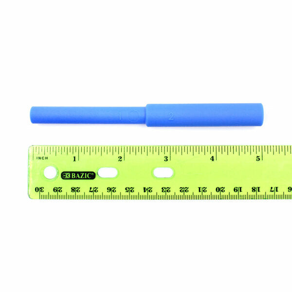A blue Bite Tube sits next to a ruler, measuring 5" in length.