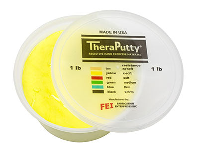 A tub of yellow TheraPutty Exercise Putty.