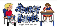 BouncyBands product image with two children sitting in chairs and bouncing their feet on a BouncyBand.