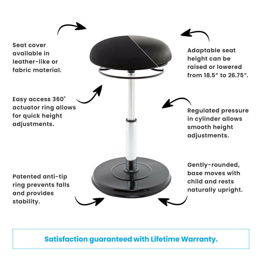 The features of the Adult Offic Plus Sit-Stand Wobble Chair.