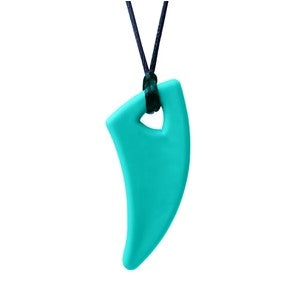 The Teal Saber Tooth Chewable Necklace.