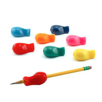 A display of the many colors of The Pencil Grips Jumbo, and one red Jumbo on a pencil.