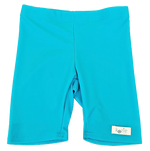 A pair of tropical blue Unisex Sensory Compression Shorts.