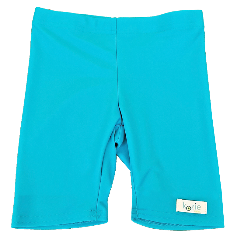 A pair of tropical blue Unisex Sensory Compression Shorts.